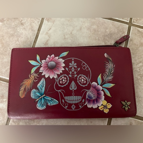 Anuschka Red Floral Skull Wallet - Picture 1 of 3